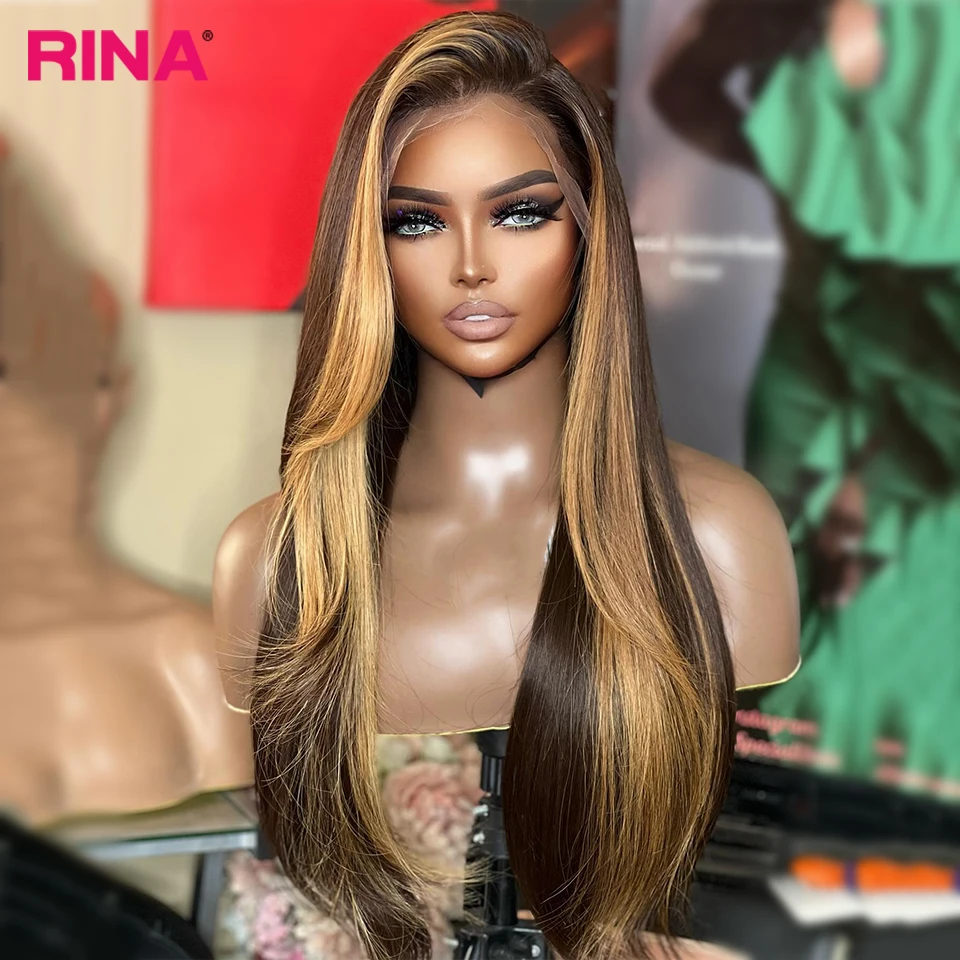 

180 Density 13x6 Lace Frontal Wigs Straight Pre Plucked Brown 27 Colored Transparent Human Hair Wig For Black Women 30 Inches