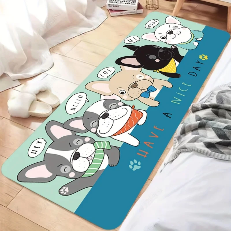 VIKAMA French Bulldog Puppy Doormat Cartoon Have A Nice Day Non Slip Absorbent Floor Mat Dog Lover Bedroom Front Door Home Decor