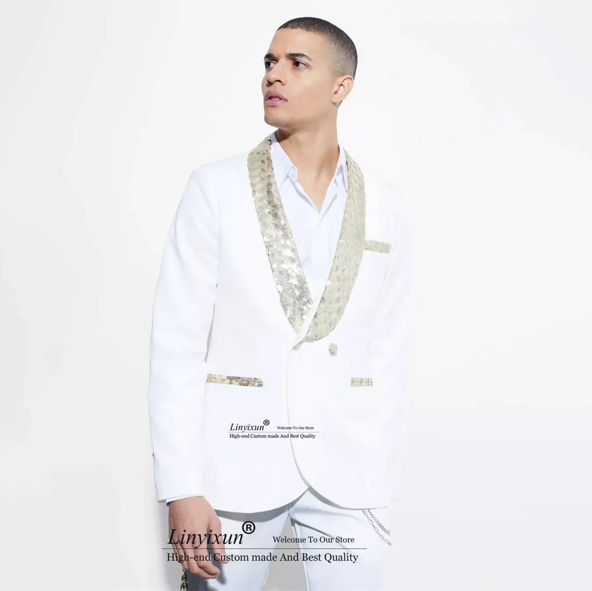 

Fashion Sequin Wedding Suits For Men Shawl Lapel Groom Tuxedos 2 Piece Male Prom blazer hombre Slim trajes elegante para hombres