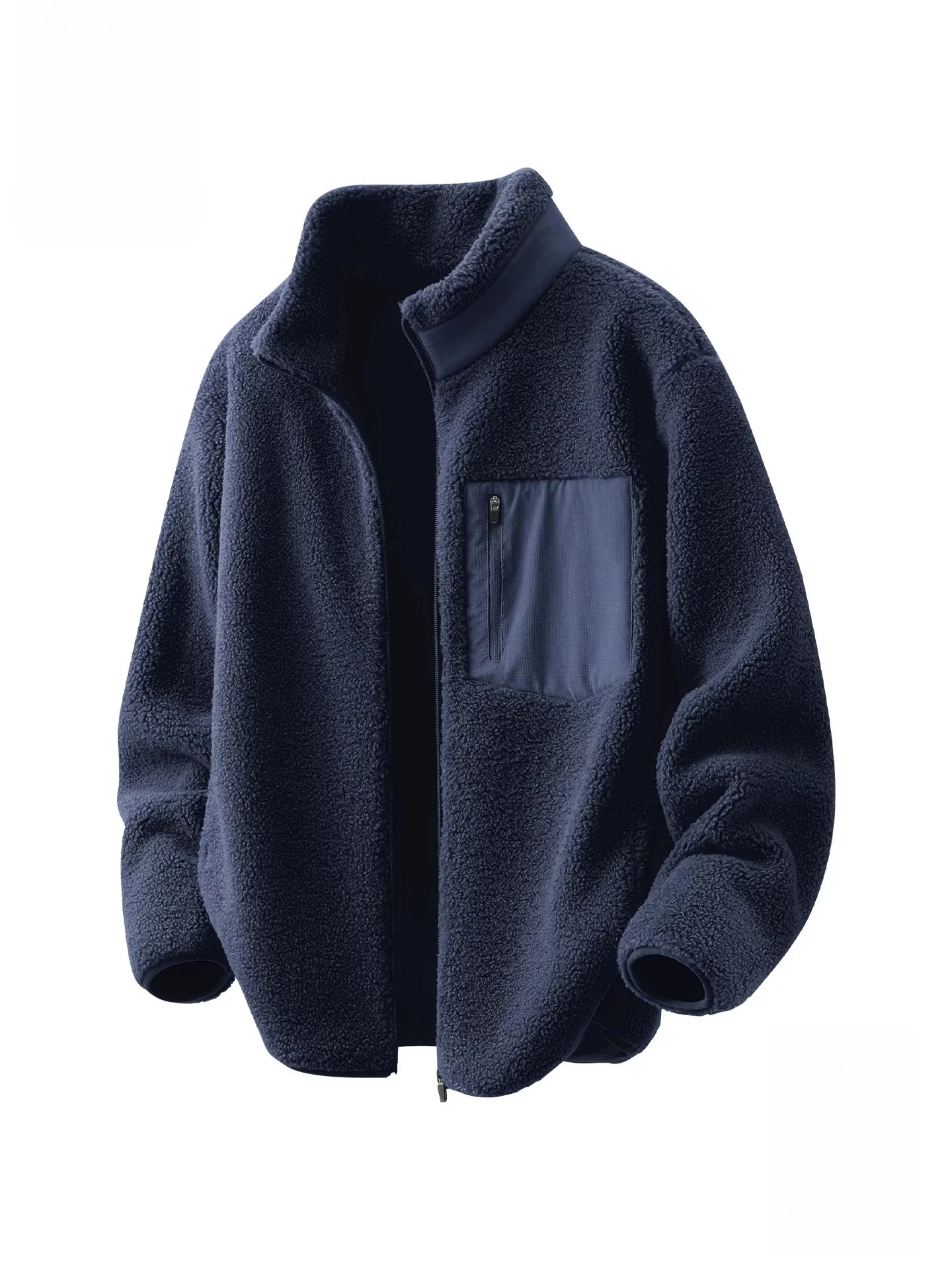 

Double-Sided Fce Jaet Men's Winter Warm Stand Collar Zipper Closure Stand Fit Long Sve Faionable Coat