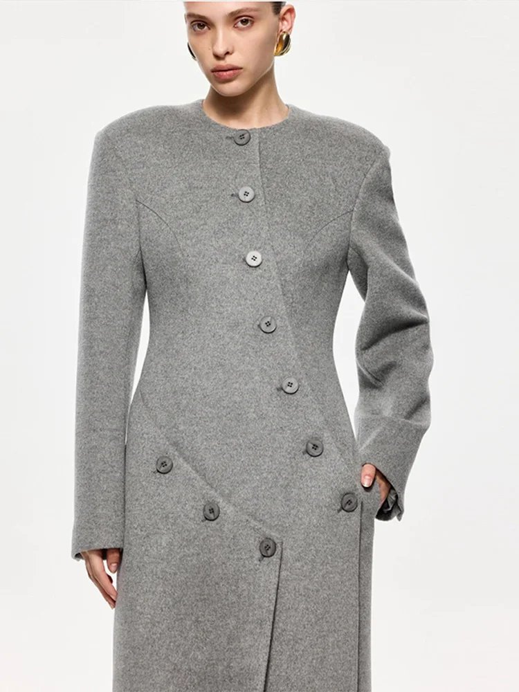 

Elegant Woolen Newest Split Long Jacket Women’s Single Breasted Long Sleeve O-neck Coats Autumn Winter Fashion Street Outerwea