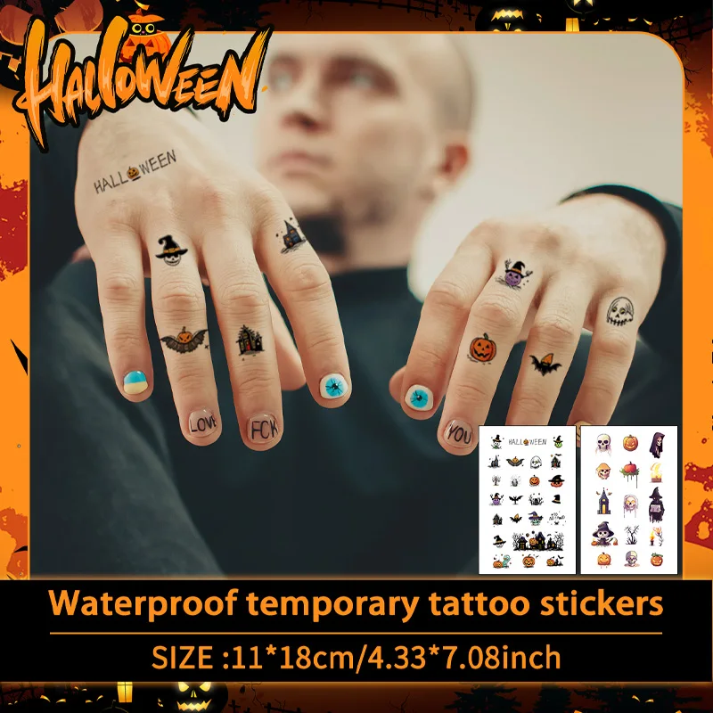 

2Pcs Halloween Funny Temporary Tattoo Sticker, Long-lasting and Waterproof, Pumpkin, Ghost, Skull, Tattoo Sticker for Face Arm