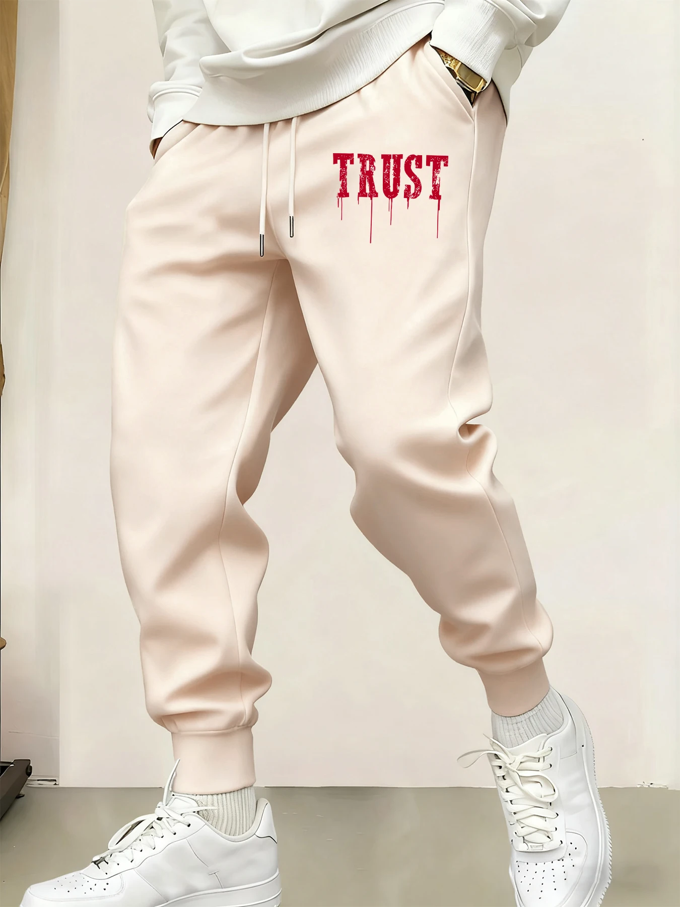 

Trust Letter Creative Printing Pants For Men Fashion Fleece Sweatpants Autumn Warm Long Pant Drawstring Pocket Joggers Trousers
