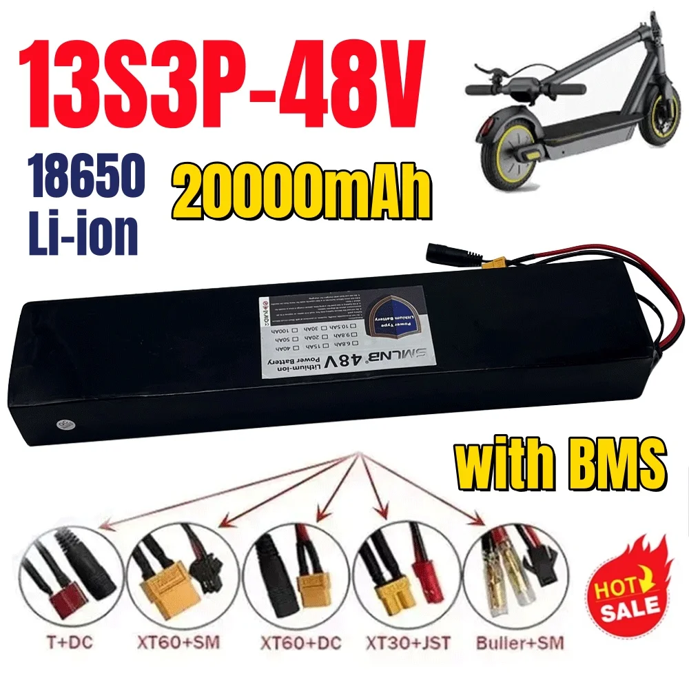 

13S3P 48 В 20000 мАч литий-ионный аккумулятор высокой емкости 1000 Вт 18650, подходит для 54,6 В с BMS + зарядное устройство
