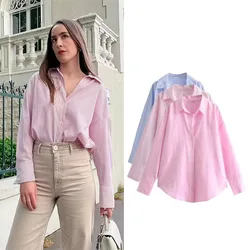 Ladies Striped Shirt Women Cotton Oxford Long Sleeve Spring Autumn Causal Elegant Loose Blouse Shirt Chic Crop Tops Mujer Female