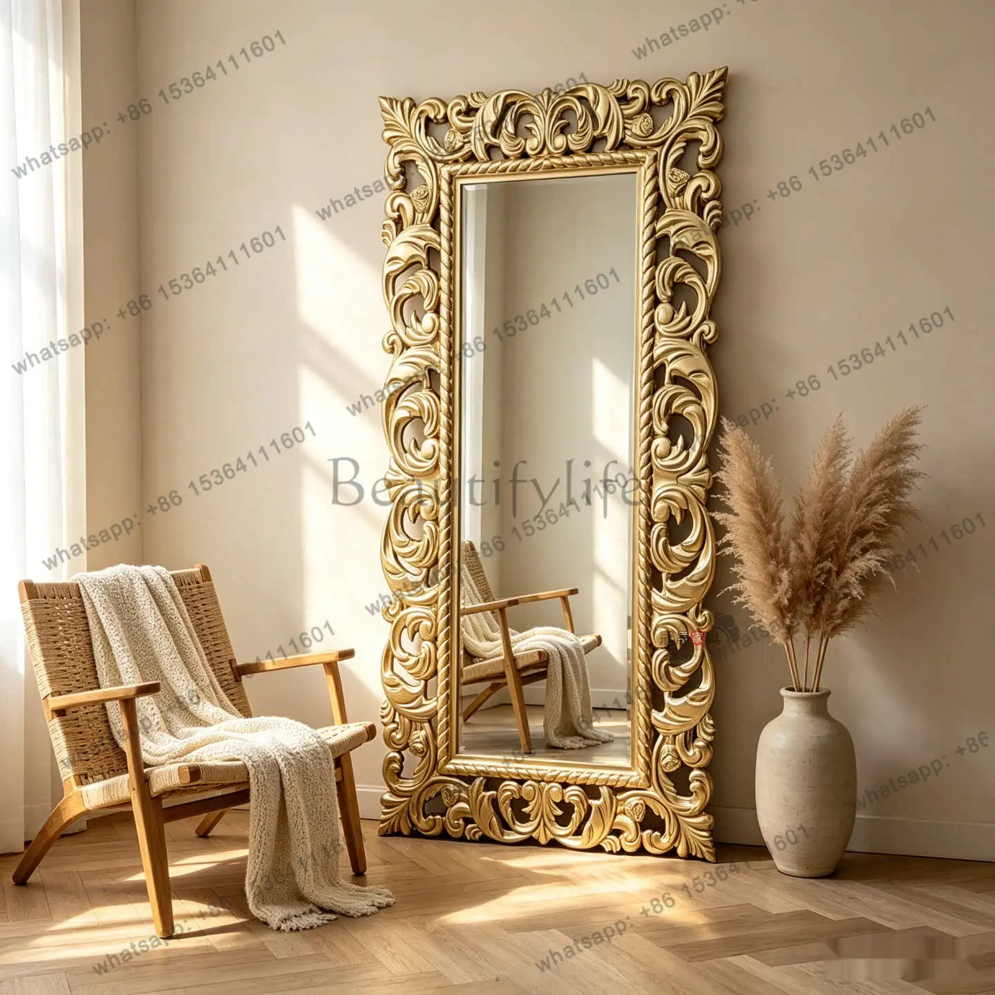 PG French retro full-body mirror American living room carved European cloakroom clothing store dressing fitting mirror