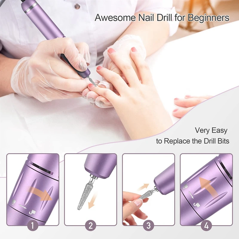 Kit de broca de unhas portátil recarregável máquina de unhas elétrica sem fio efile conjunto de broca de unhas com 7 bits de unhas