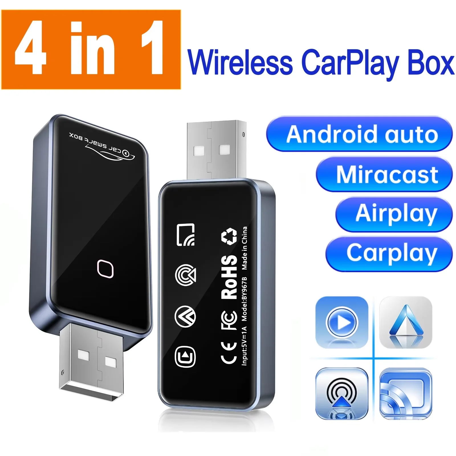 

4 in 1 Type-C USB Mirror Screen projection Wireless CarPlay Adapter Airplay Miracast android auto USB Dongle AI Smart Box
