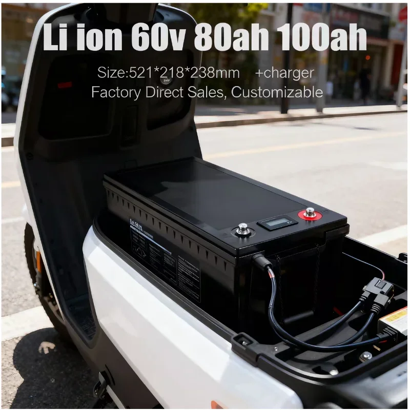 

Литий-ионная литиевая батарея 60 В, 80 Ач, 100 Ач для гибридного электромобиля, солнечной системы, тележки для гольфа с быстрым зарядным устройством 10 А, резервное питание