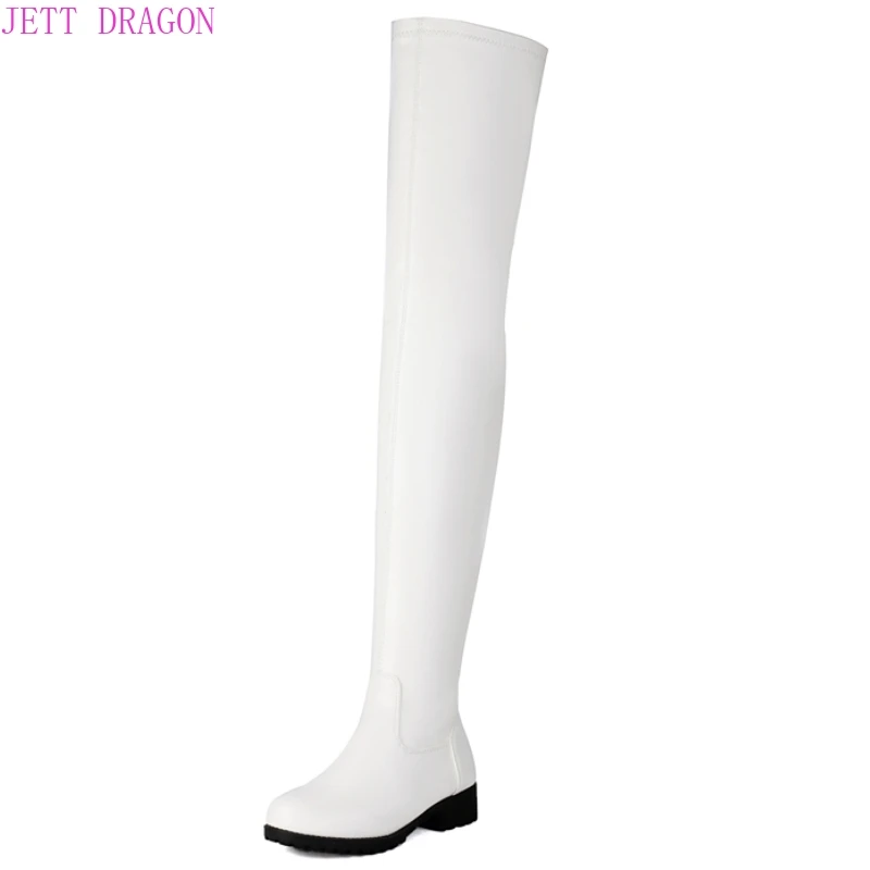 

Женские сапоги выше колена, осенне-зимняя обувь, эластичные черные, белые длинные сапоги до бедра, женская обувь для вечеринок, большой размер 45,