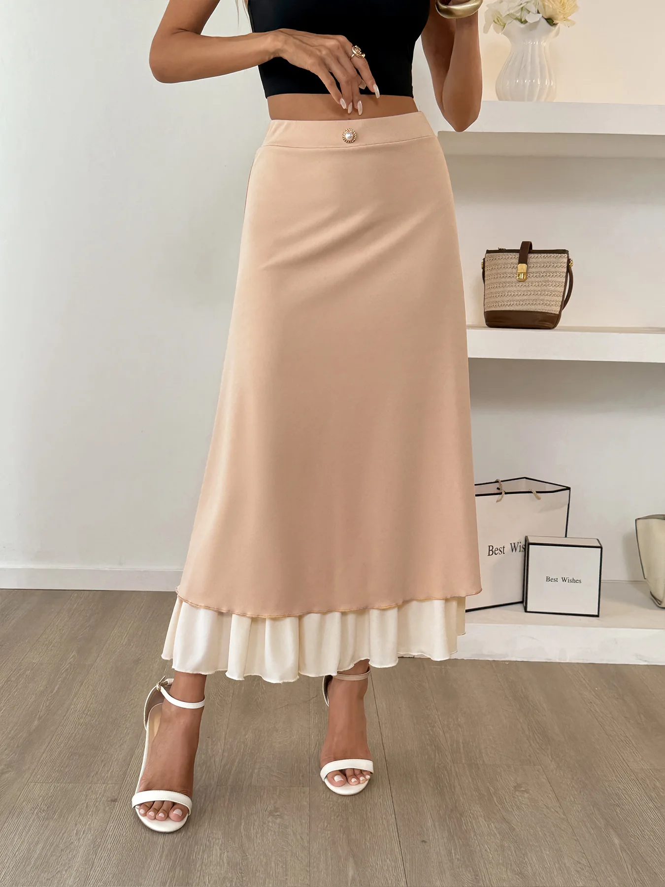 Women's A-line Skirt with Buttons - usage example
