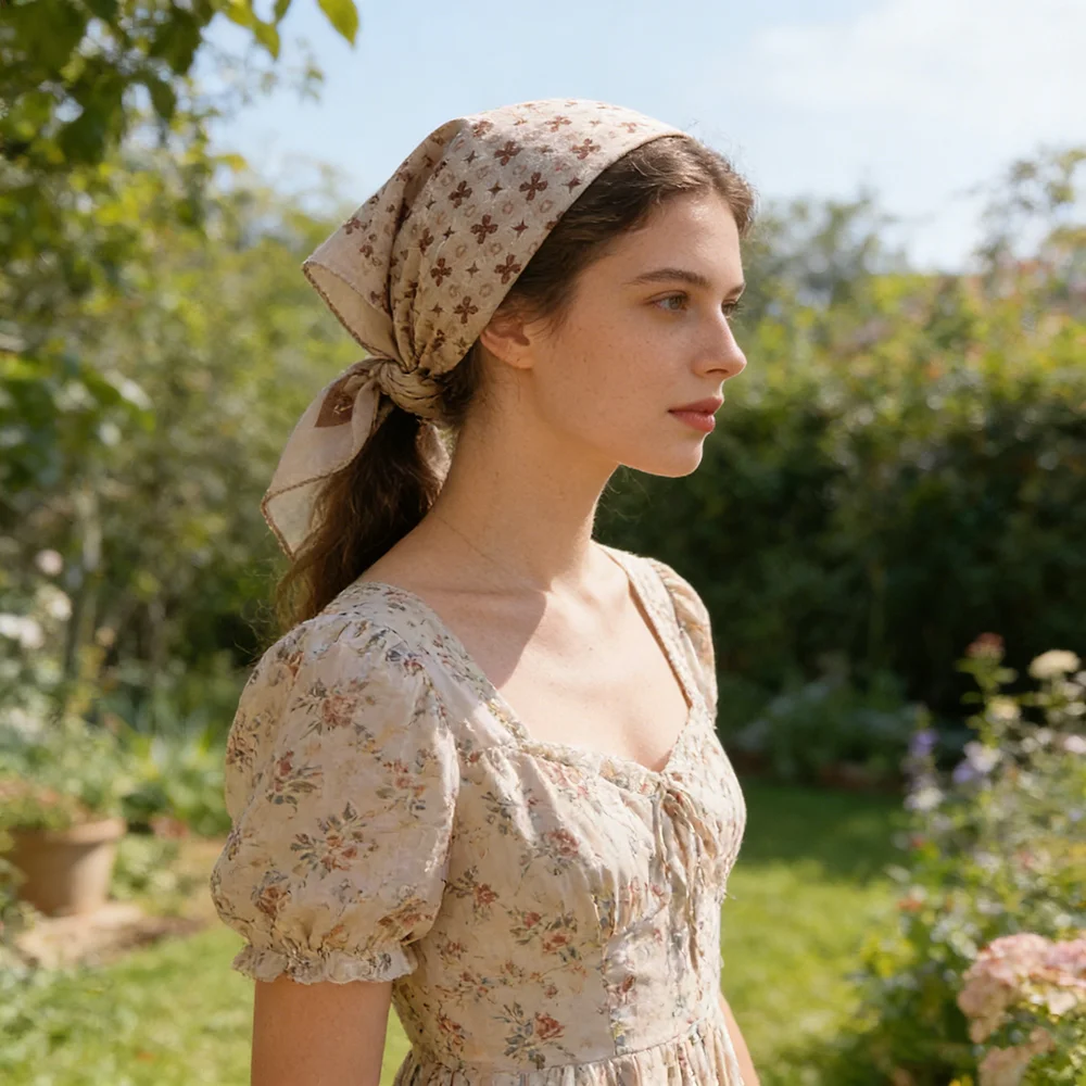 

1Pc four-leaf 58cm square scarf silk scarf women's spring and autumn Korean literary and versatile fashion temperament scarf