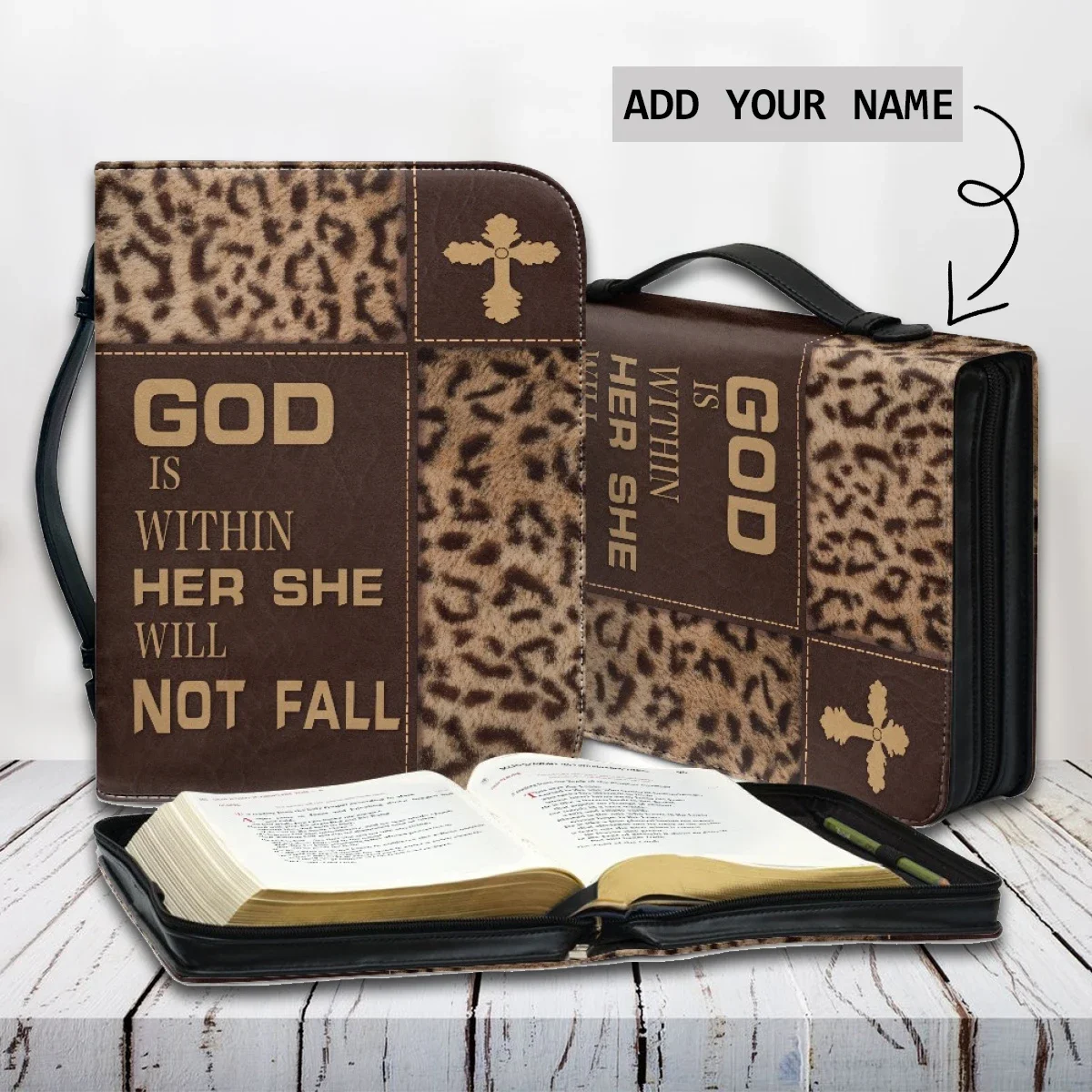 

Leopard Print Cross Design Personalitized Bible Bag Bible Cover Case for Women Holy Storage Boxes PU Leather Bible Carrying Bags