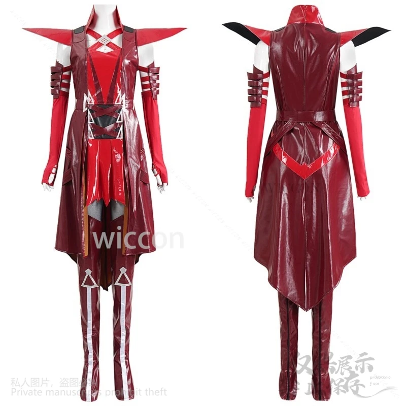 Anime Game Rivals Cosplay Witch Costume Sexy Red Pu Coat Party Dress Punk Uniform Y2K Jirai Kei Girls Wigs Halloween Customized