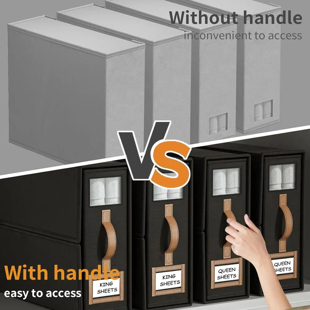 Klappbare Bettlaken-Organizer für King- und Queen-Size-Größe, Aufbewahrung aus Leinenstoff mit Fenster, schwarze Bettwäsche-Würfelbox