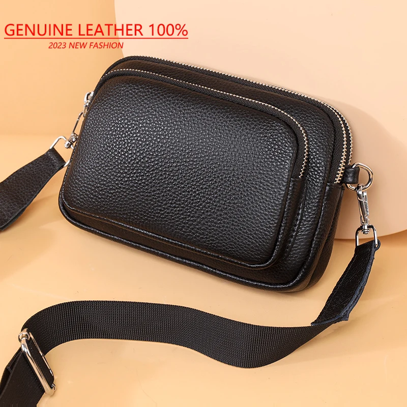 100% Genuine Leather Shoulder Crossbody Bag For Women 2024 Solid Color Cow Leather Ladies Handbags Fashion Female Messenger Bags