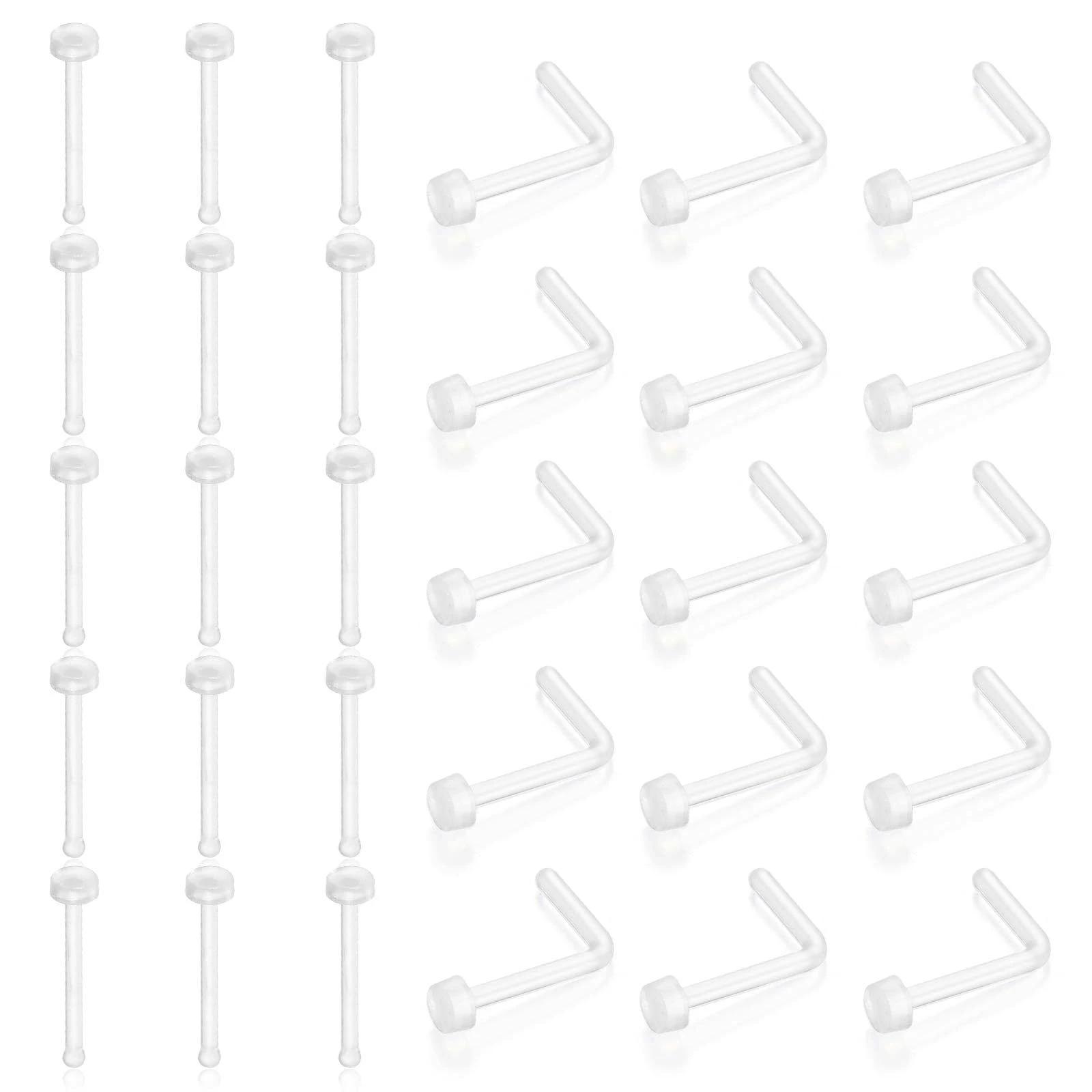 12pcs/30pcs Set Clear Nose Studs Flexible for Women and Men Plastic for Work L S Shaped Straight Rod Body Piercing Retainer 20G