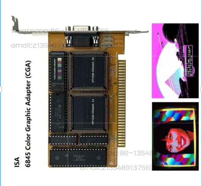 6845 chip CGA graphics card ISA bus 16KB graphics memory, old PC first generation graphics adapter