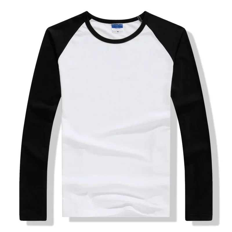 2024 Autumn Winter Long Sleeve T Shirt Men Contrast Color Round Collar Cotton Mens Casual Slim Fit Raglan T-Shirts Tees Tops