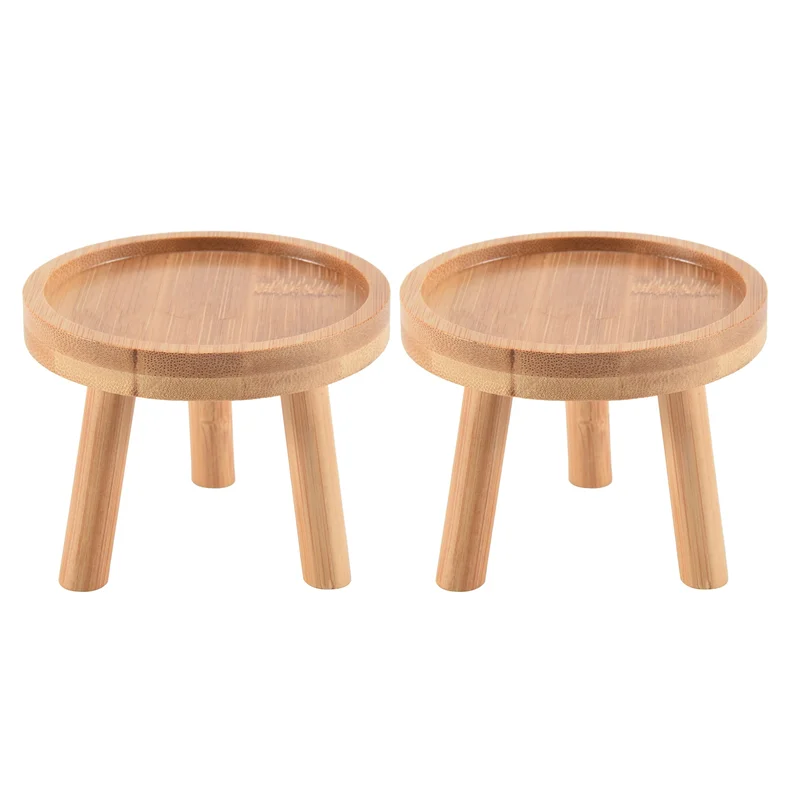 LICE-2X Rak Tanaman Kayu Penyangga Pot Bunga Alas Duduk Tinggi Bangku Balkon Rak Bunga Bulat Untuk Sukulen Dalam & Luar Ruangan