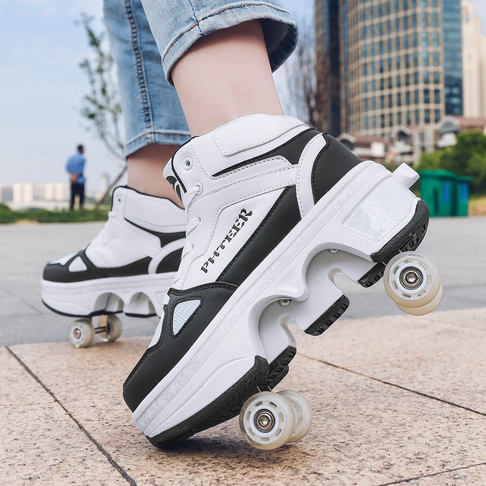 Wheeled sneaker shoes boys adult deformed pulley shoes students girl children can slide double row shoes with wheels four wheels