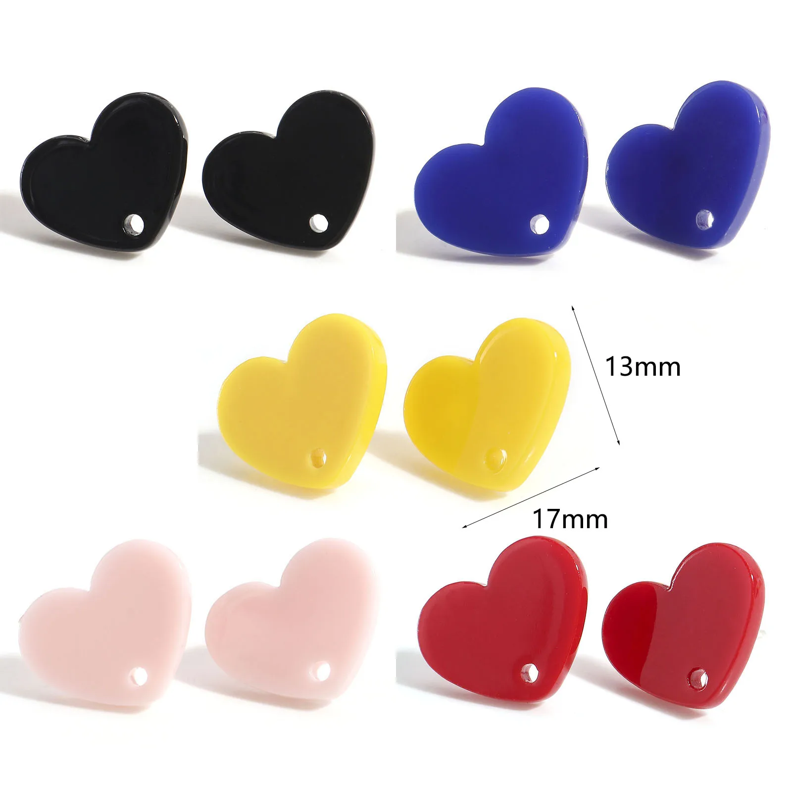 10pcs Multicolor Acrylic Ear Post Stud Earrings Valentine's Day Heart DIY Earrings With Loop Women Jewelry Findings 17mm x 13mm