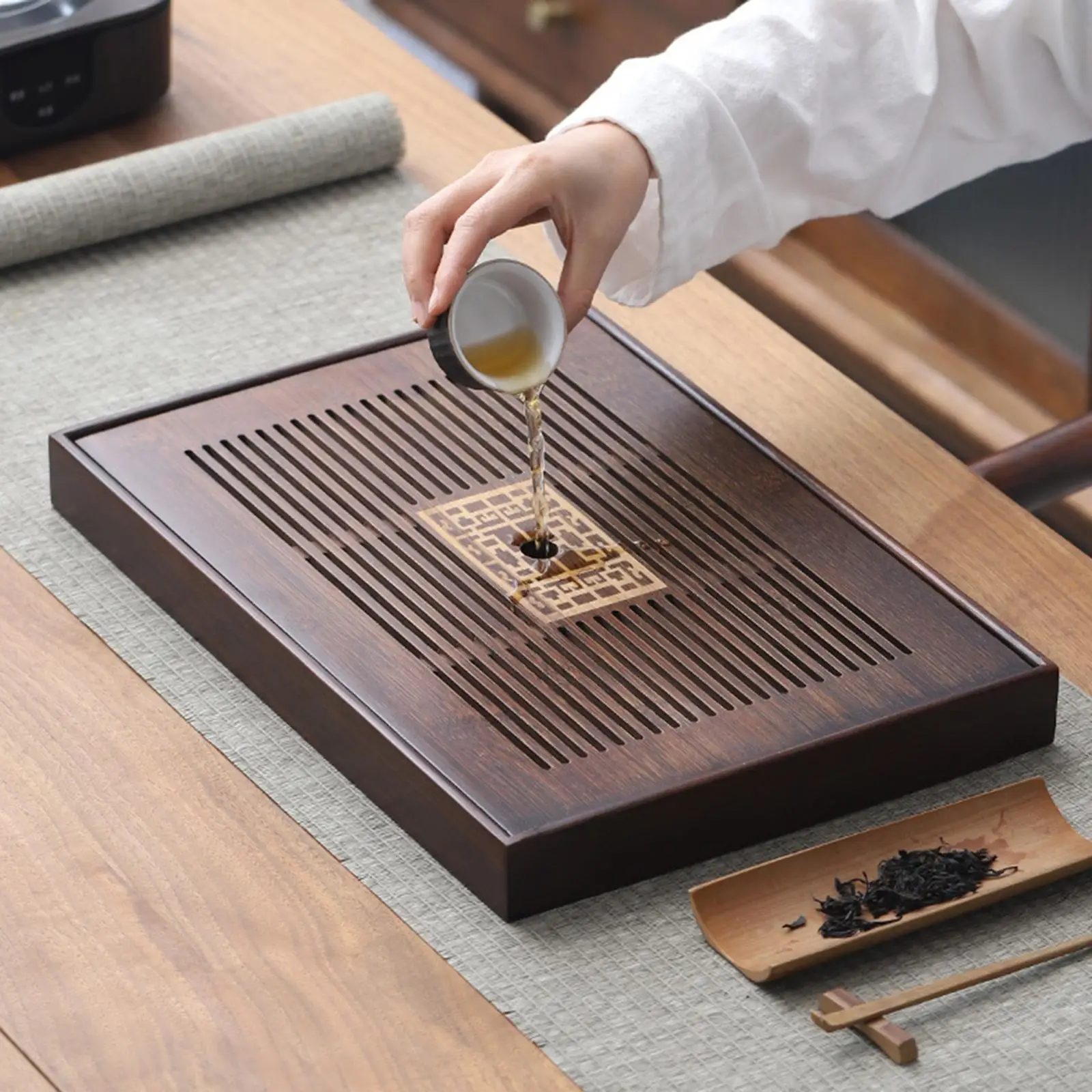 

Chinese Bamboo Tea Tray, Tea Storage Tray, Tea Set Accessory Water Storage Tea Serving Tray Drainage Water,