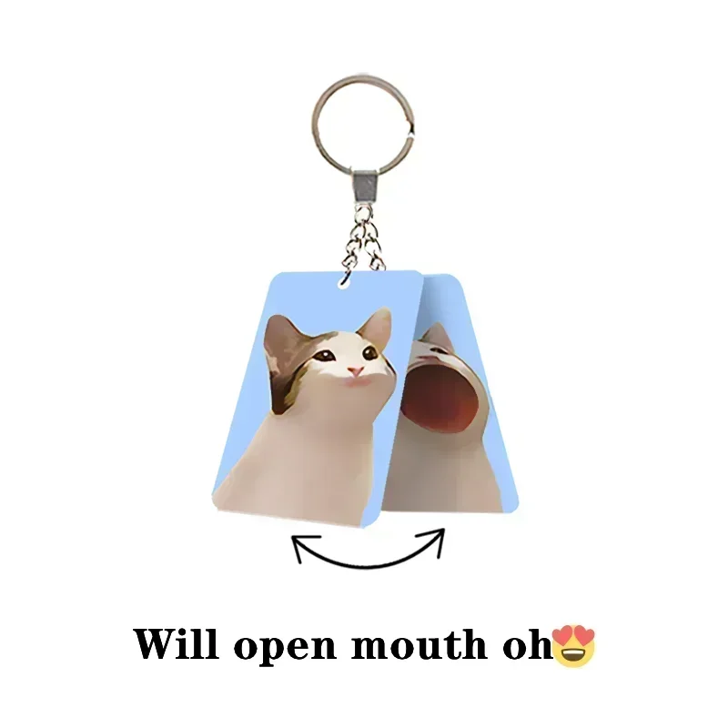 Pop Cat Keychain para Mulheres, Gatinho Bonito, HD, Pingente Dinâmico, Moda Criativa, Saco De Escola De Carro, Llaveros, Presente Da Jóia, Enfeites,