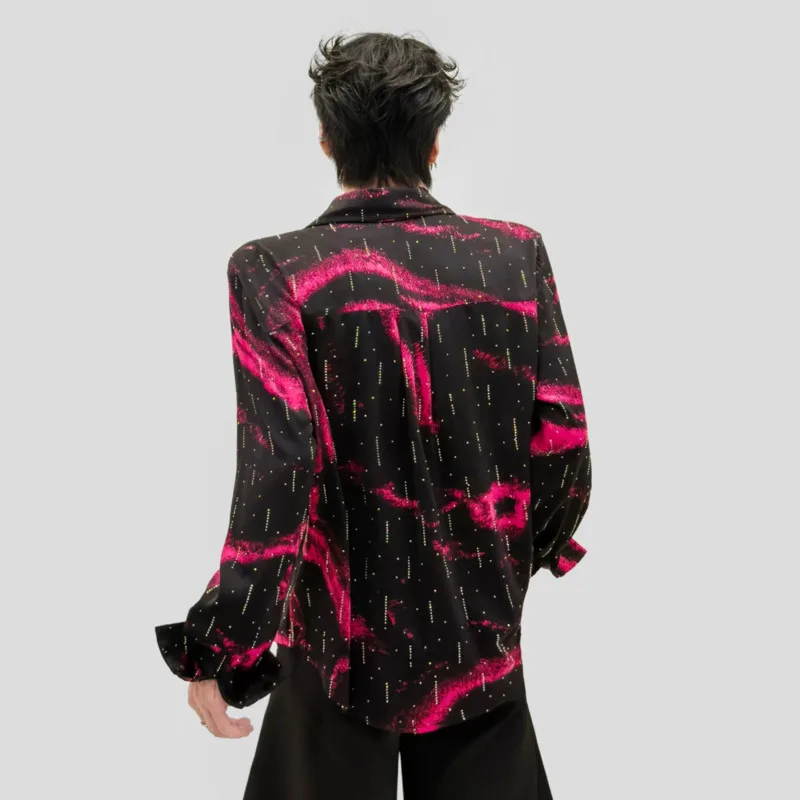 WVGA Autumn New Men Luxurious Stylish Long Sleeve Shirt Hot Diamond Embellishments Niche Chic Casual Drape Design Top Ins W27755