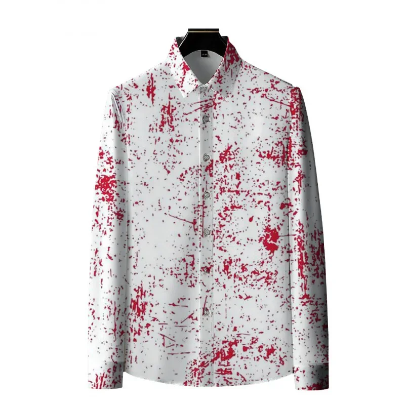 Scary Bloody Halloween 3D Pattern Print 2024 Autumn Men's Long Sleeve Shirt Party Street Lapel Street Casual Hawaiian Shirt Men