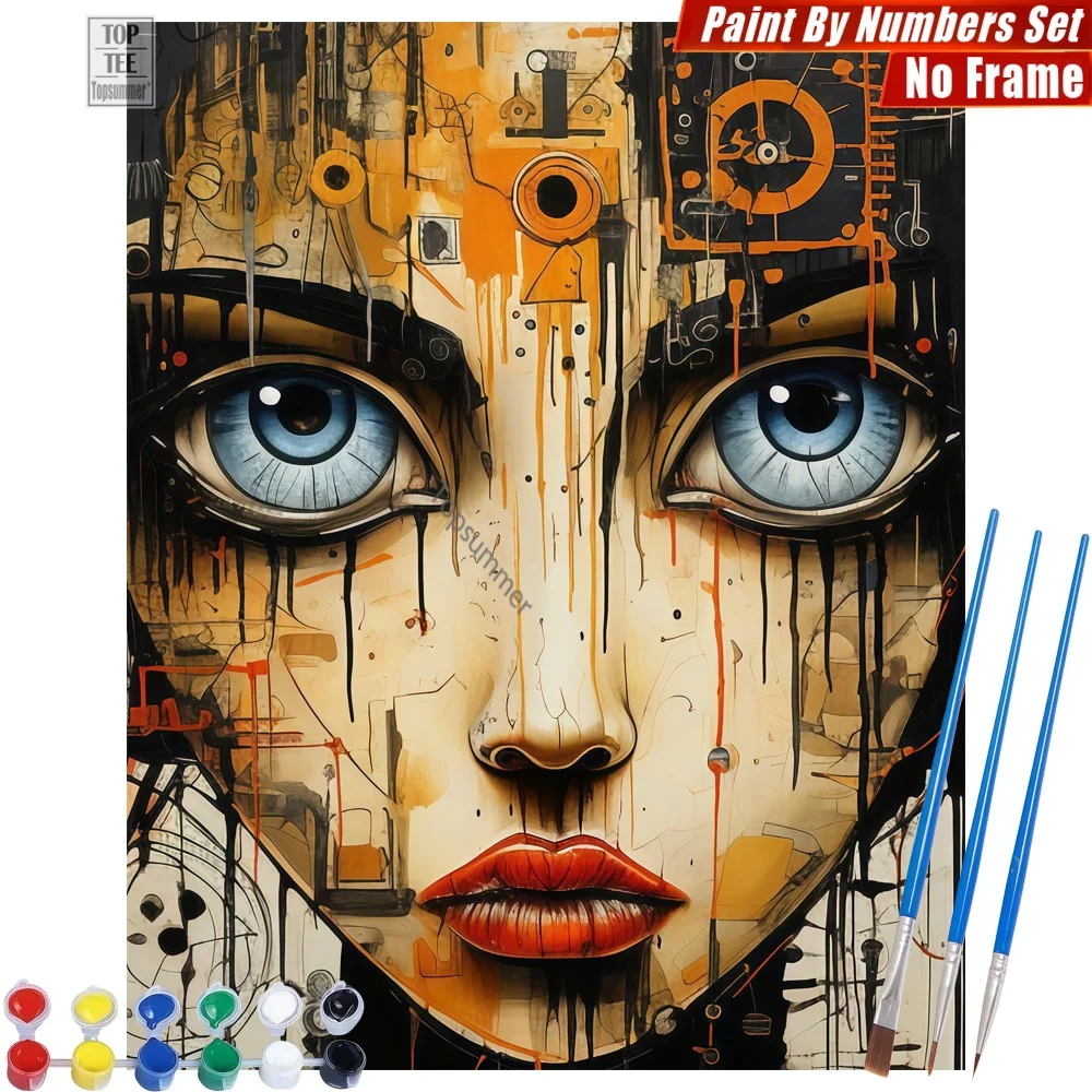 

Кибернетический женский портрет: набор цифровых масляных красок - футуристический механический портрет для декора дома и спальни, подарок на Хэллоуин для папы