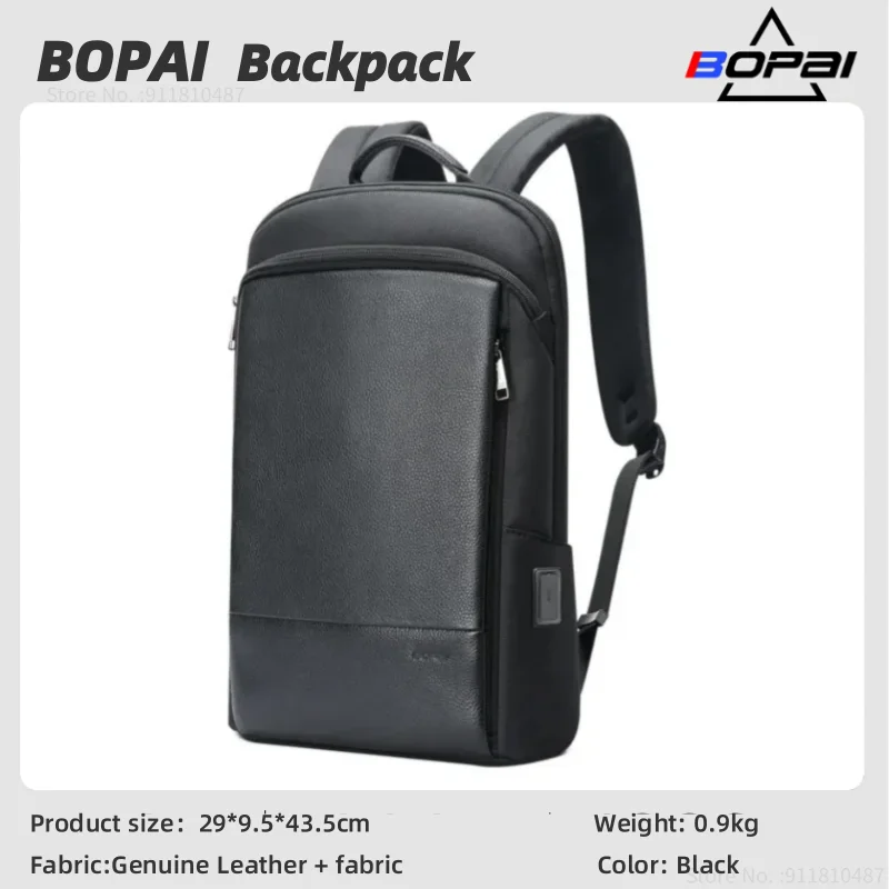 BOPAI Business Genuine Leather Waterproof Shoulder Bag 15.6 inch Computer Bag Men\'s Traveling Backpack Women\'s Travel Backpack