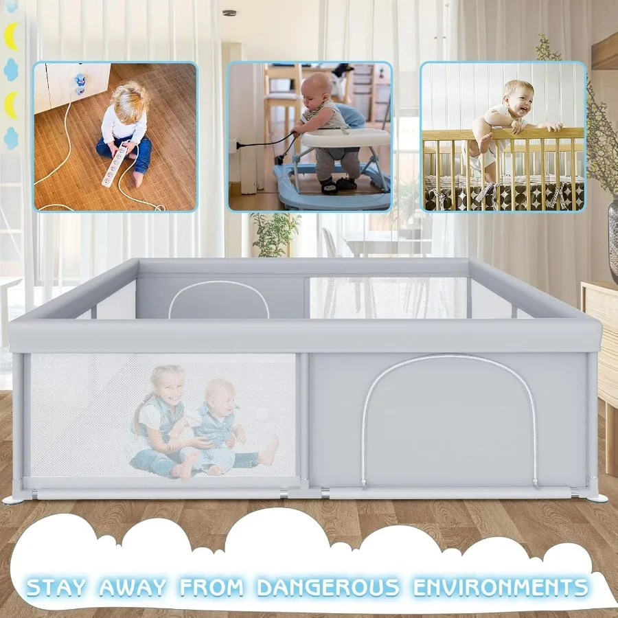 Cercadinho grande para bebês, 79x79 espaços, cercadinho para bebês e crianças, centro de atividades extragrande interno e externo com portas com zíper para