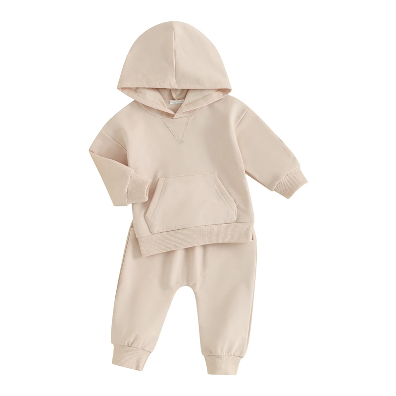 

Toddler Baby Boy Girl Fall Winter Outfit Solid Long Sleeve Hoodie Sweatshirt Drawstring Pants Set Casual Clothes