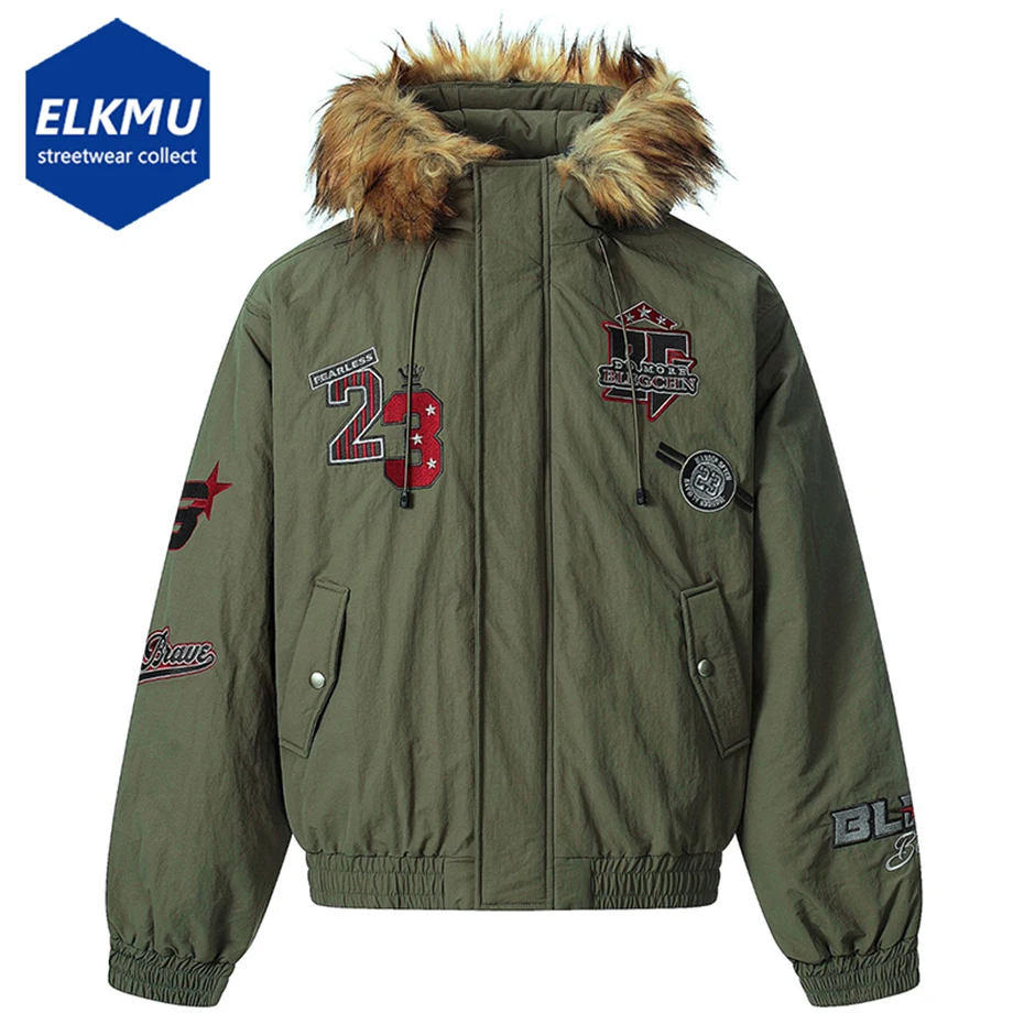 

Winter Jackets Men Fur Collar Warm Parkas Coats Vintage Thicken Hooded Jackets Casual Loose Padded Jackets Outwear