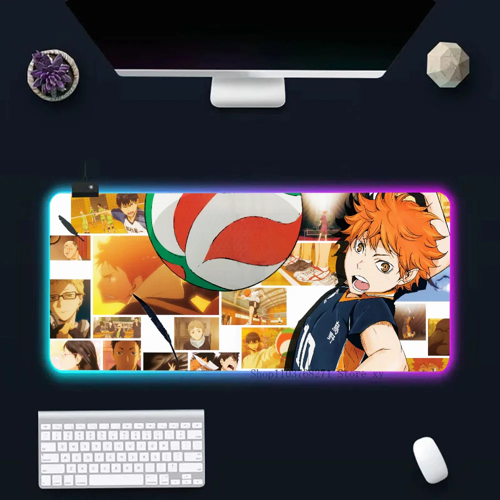 Haikyuu Japanese Anime Mousepad XXL RGB Gaming Mouse Pads HD Black Gamer Accessories Large LED