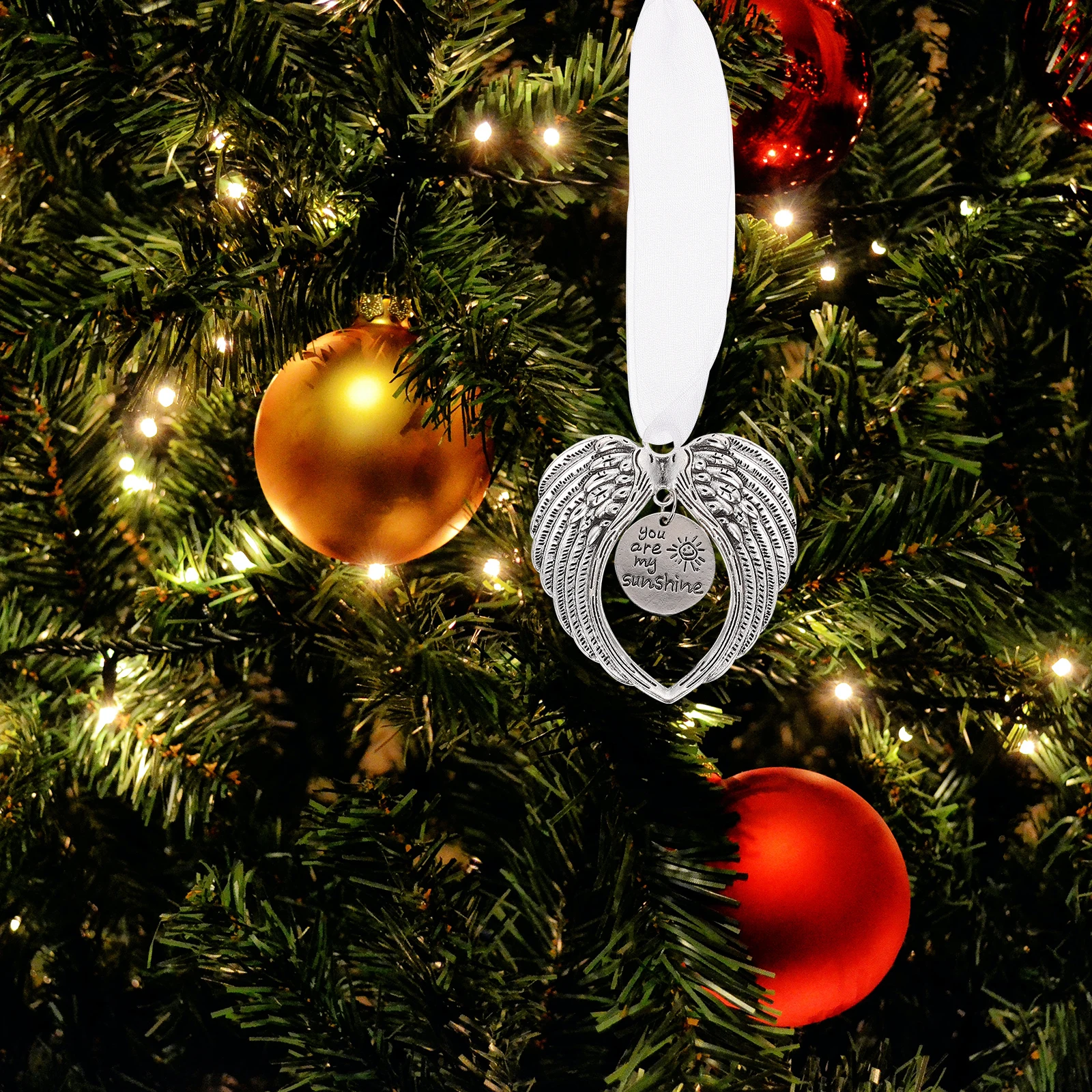 

2Pcs Ribbon Angel Wings Hanging Decor Chic Xmas Tree Ornaments Commemorative Pendants Elegant Christmas Decorations