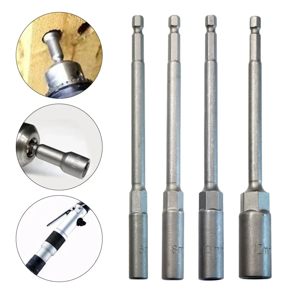 4pcs Lengthen Electric Drill Socket Head Bolt Nut Driver Bit Impact Drill Bits Adapter Socket Adapter Wrench Extension Bar Tools