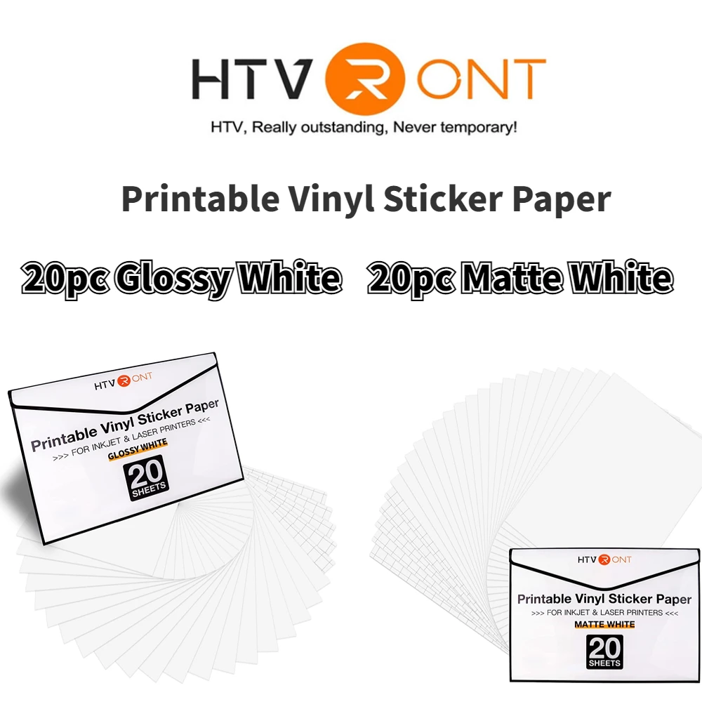 HTVRONT 20 Sheets 8.5x11'' Matte Glossy A4 Printable Vinyl Sticker Paper Self-adhesive Copy Paper for Inkjet Laser Printer DIY