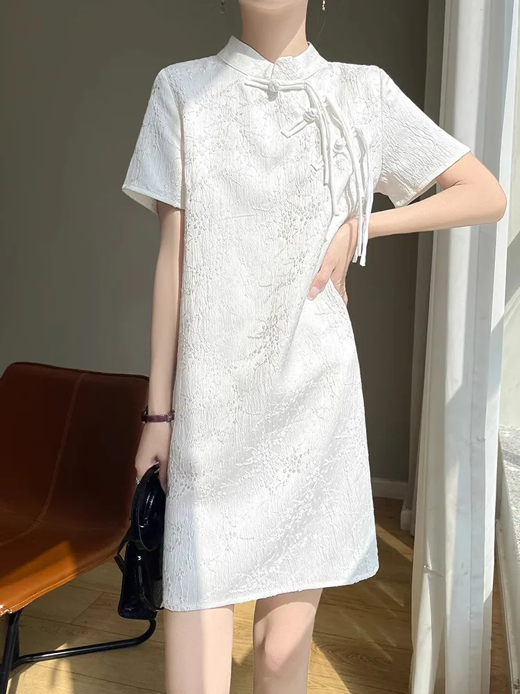 ชุดเดรสผ้าซาตินสไตล์วินเทจสำหรับผู้หญิง ลายปักแบบจีนโบราณ  สำหรับใส่ในชีวิตประจำวัน