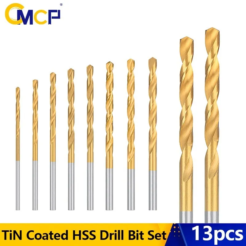 

CMCP 1/4" Shank Twist Drill Bit Set 1.5-6.5mm TiN Coated Drill Bit 13pc HSS Drilling For Woodworking Hole Cutter Power Tool