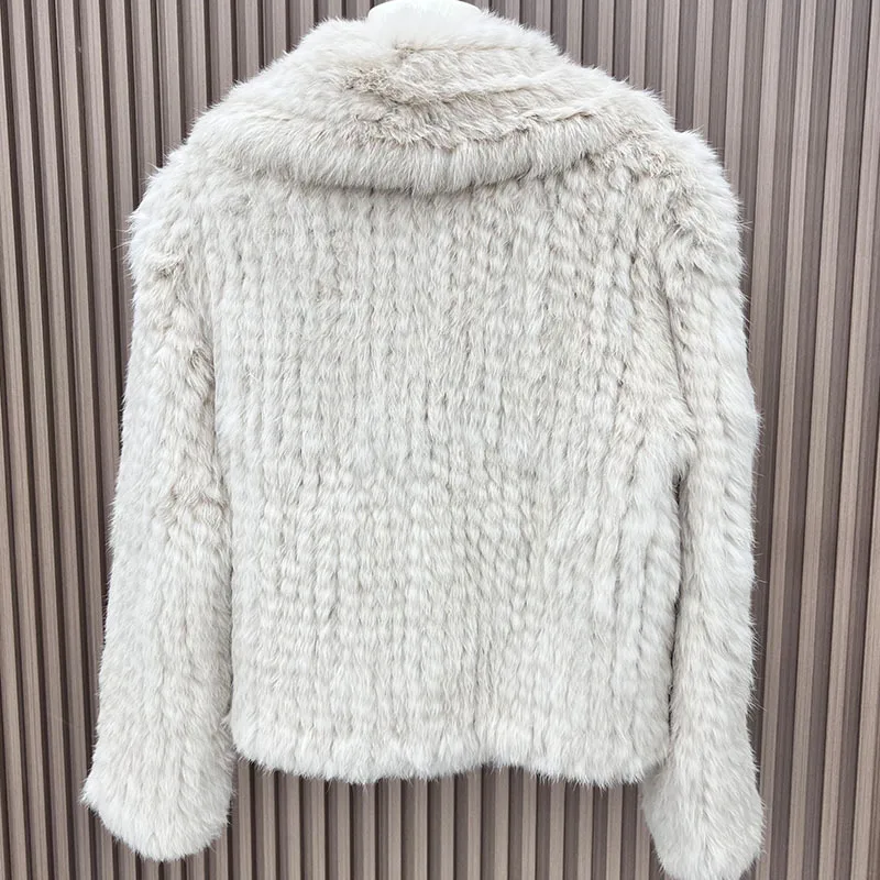 2025 mulheres inverno malha casacos de pele de coelho real alta qualidade jaquetas de pele natural manga longa feminino luxo casacos de pele genuína