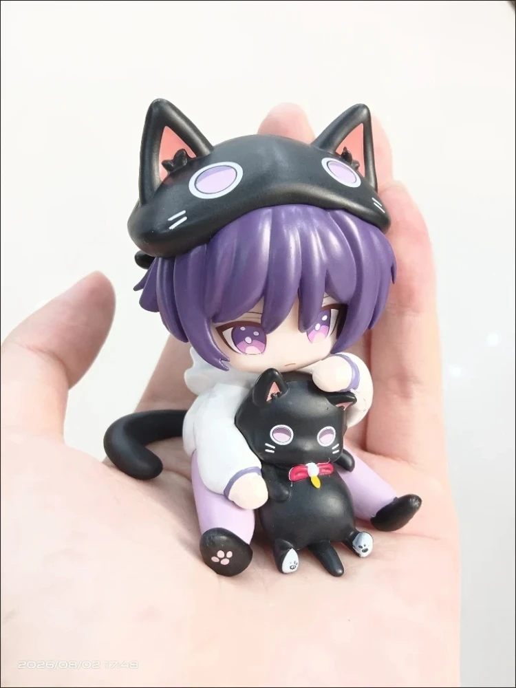miHoYo Genshin Impact Wanderer Märchenhafte Katze Q-Version Anime-Figur Niedliche sitzende Scaramouche-Puppe Sammlermodell Ornament Spielzeug