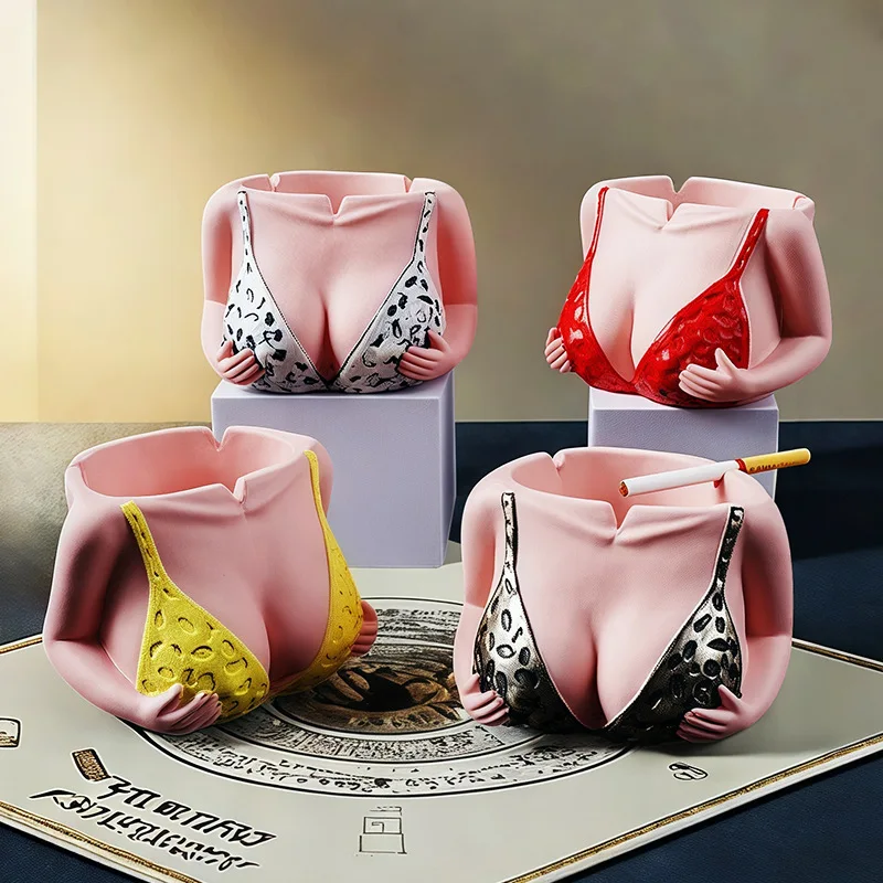 Bikini ashtray human chest shaped ashtray cute and funny chest ornament fun desktop storage ornament prank gift home&bar decor