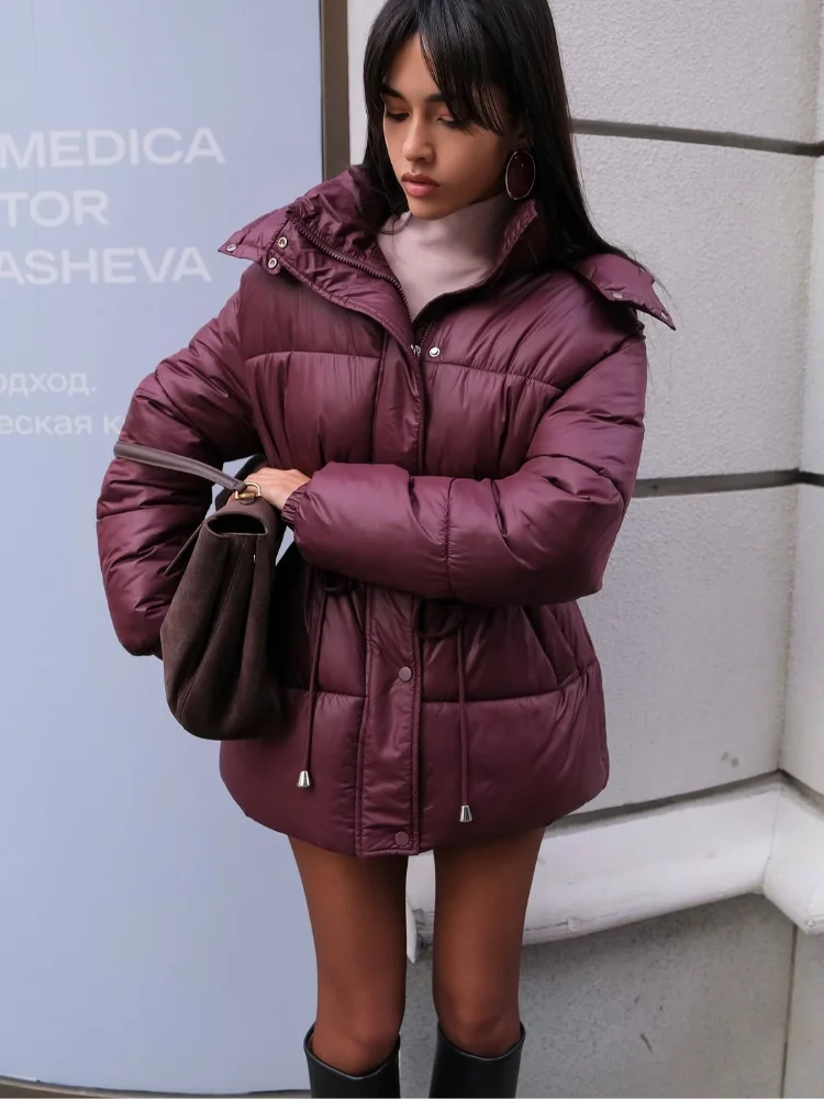 Tinta unita Casual Office Elegante High Street Capispalla caldo Donna Vintage Giacca con risvolto bordeaux con cintura Cappotto a maniche lunghe