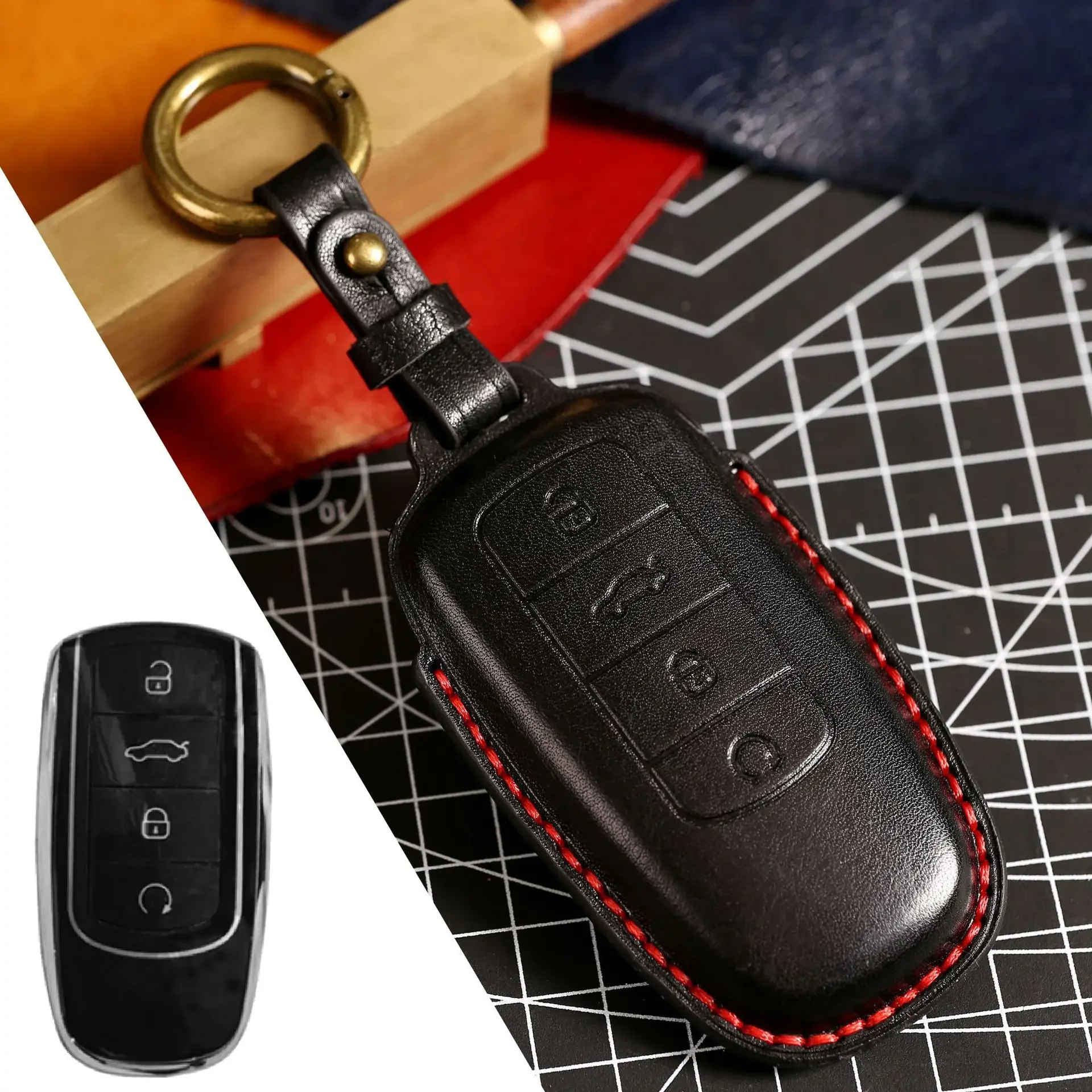 

1pc For Chery Tiggo 8 Pro Leather Key Case Car Key Cover For Chery Tiggo 7 Pro 8 PLUS Arrizo 5 4 Button Key Holder Keychain