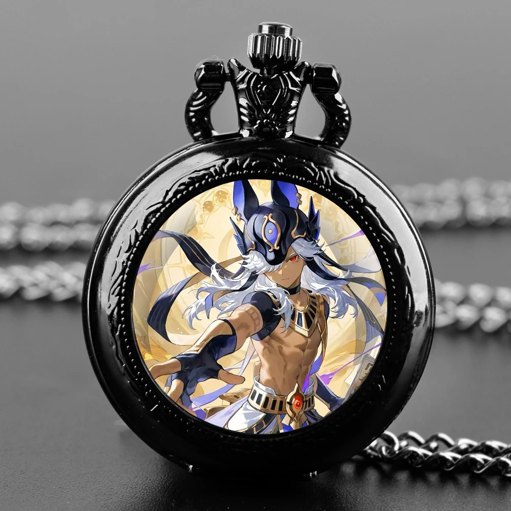Video Game Character Glass Dome Quartz Pocket Watch Equipped with Long-Lasting Chain Arabic Numeral Display Great Halloween Gift