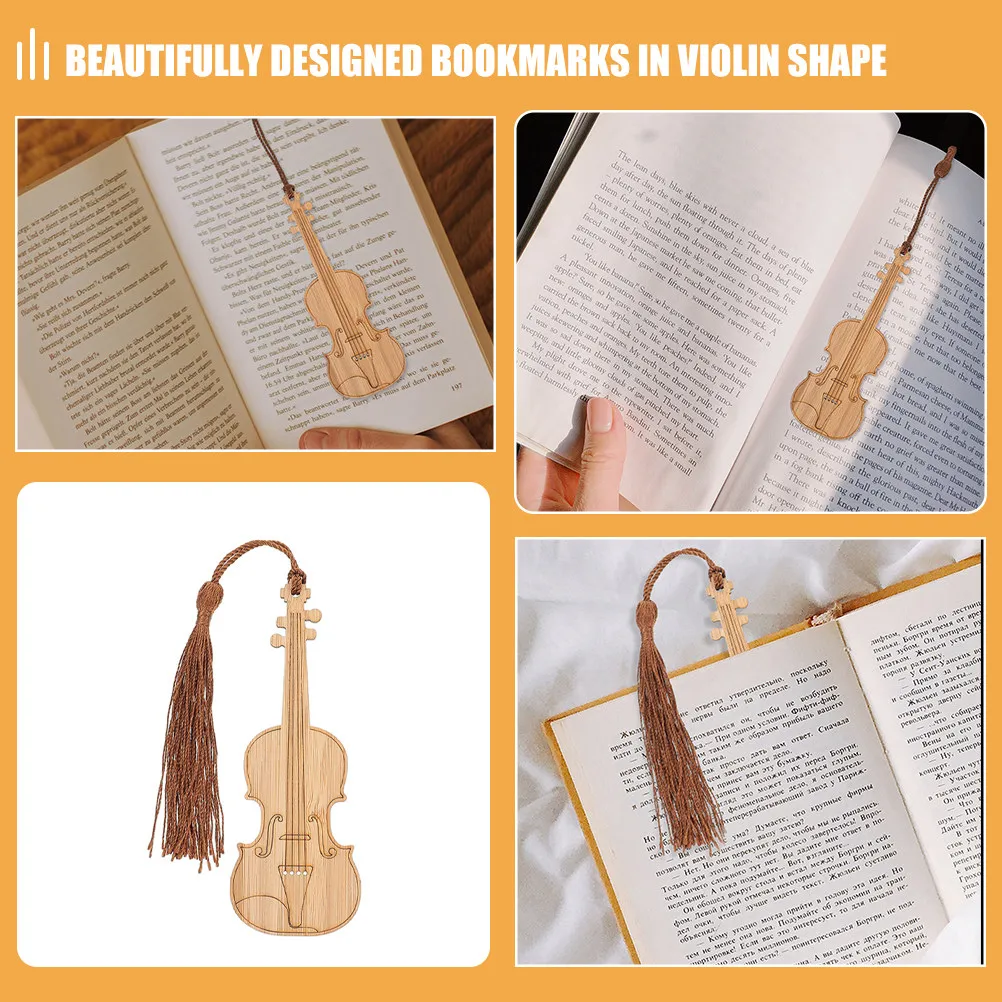 3Pcs Reading Bookmarks Violin Modeling Bamboo Lightweight Bright Color Tassel Design Book Page Markers for Students Teachers