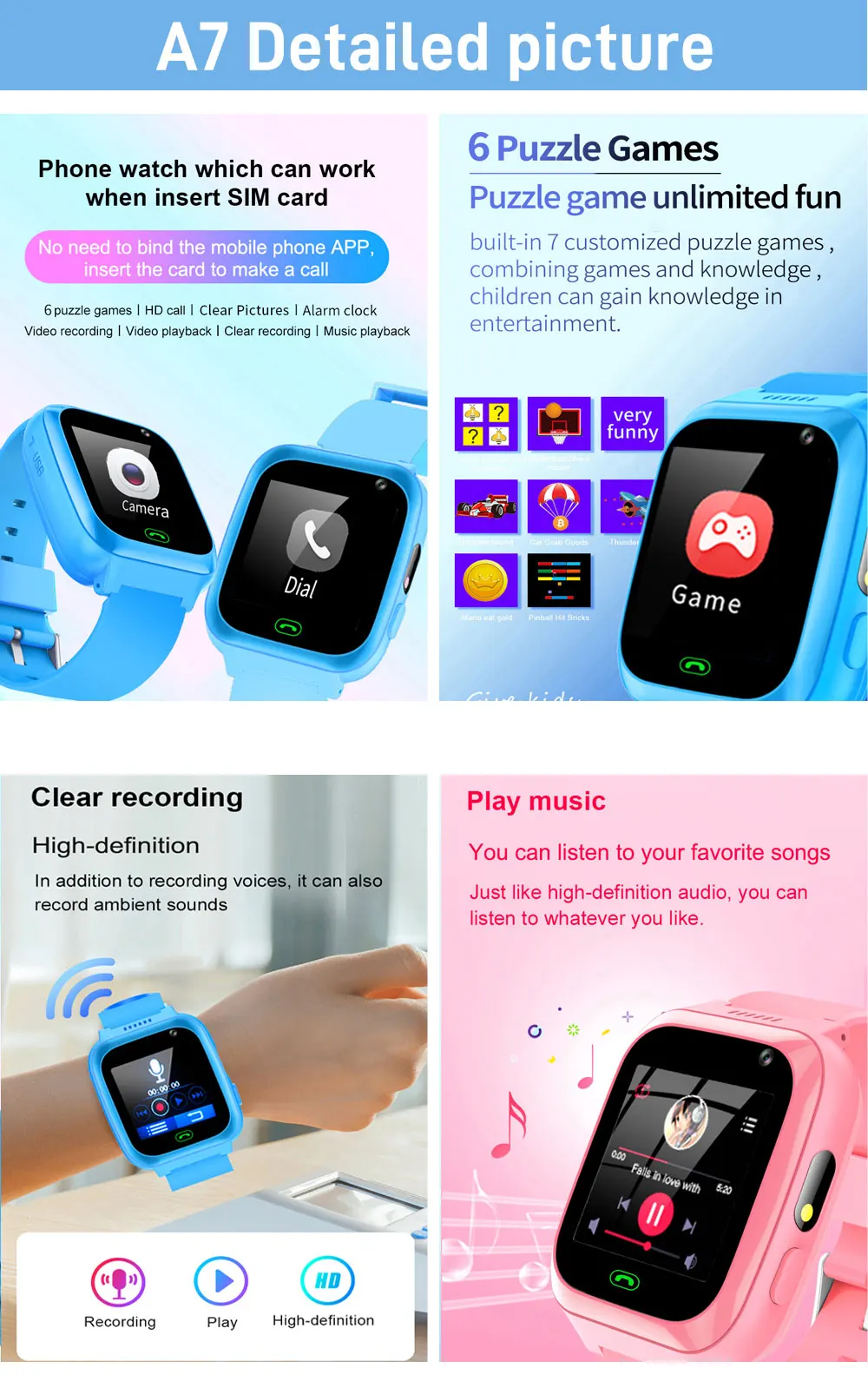 2G 4G Smart Watch per bambini Orologio da gioco per telefono Mini tipi di telefoni di orologi in vendita per bambini Regali di festival di compleanno Ragazzi Ragazze