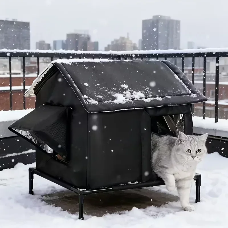 Winter Isoliertes Erhöhtes Hundehaus Wasserdichter Outdoor-Hundeschutz Wärmespeichernd für Kleine und Mittelgroße Hunde im Schneebedeckten Garten – Detail 9